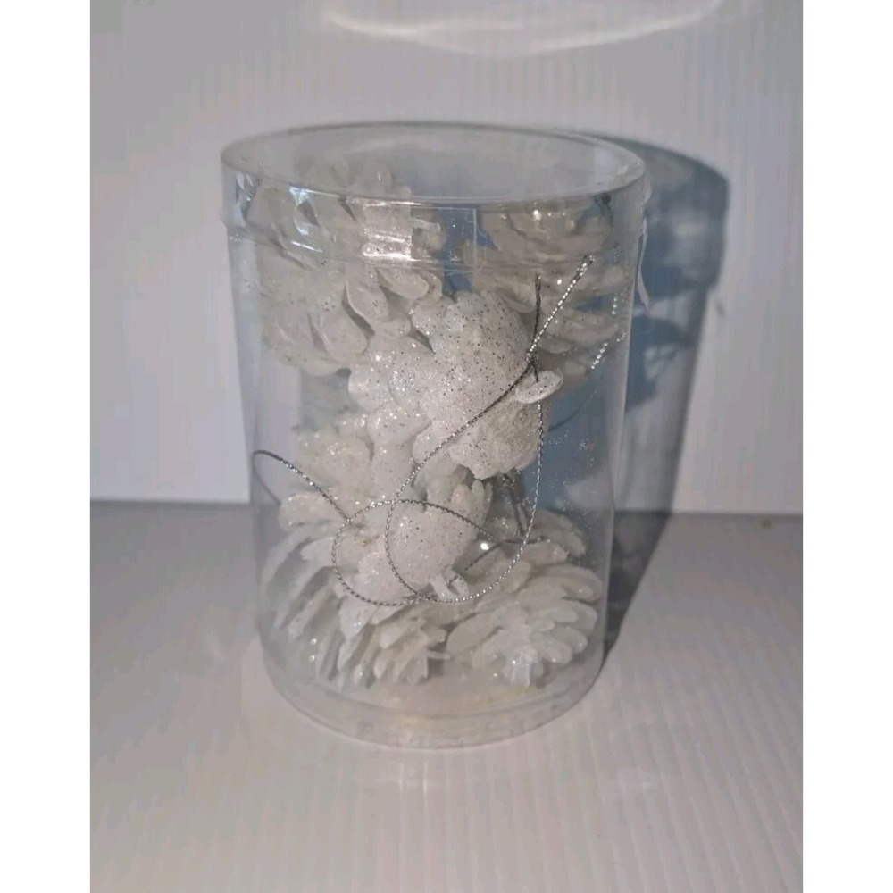 8ct Target Wondershop White Glitter Plastic Pine Cones Christmas Ornaments Set